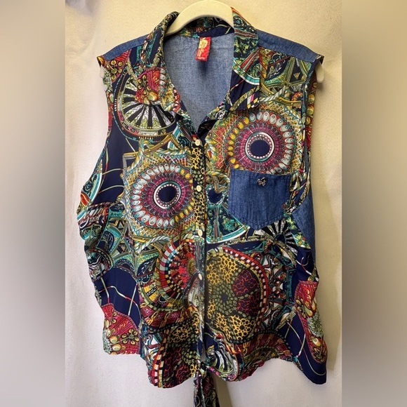 Apple Bottoms Tops - Apple Bottom Vintage Women’s Plus Size Sleeveless Chiffon Chambray Top XXL